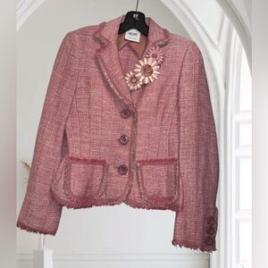 Moschino Cheap And Chic Pink Linen Jacket Straw Flowers